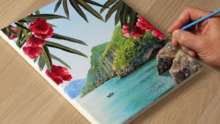 Seascape Painting  Acrylic Painting  STEP by STEP [upl. by Ehgit]