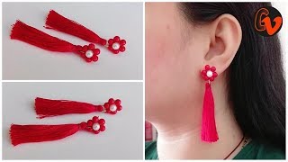 How to make trendy earrings  Silk thread tassel earrings  Beaded Earrings  Tutorial [upl. by Allehcim]