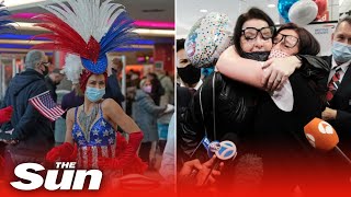 USA travel ban lifted  Britons arrive in New York as UK Rrate drops to lowest in Western Europe [upl. by Sirromad]