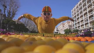 French city hosts Carnival style parade with floats made of lemons and oranges [upl. by Dru]