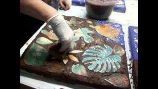 Handmade pottery tiles for garden mosaic [upl. by Napra]