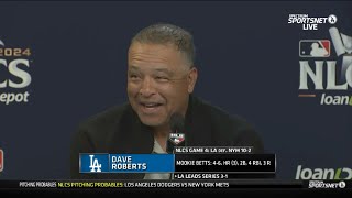 Postgame  Dodgers coach Dave Roberts applauded Shohei Ohtani and Mookie Betts with G4 win vs Mets [upl. by Farrish]