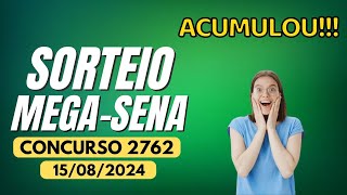 RESULTADO MEGA SENA 2762 CONCURSO DE 15082024  ACUMULOU [upl. by Oran319]