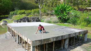 Two Sisters Build a House on a Lake  Making Concrete Floors With 200 Effort Part 2 [upl. by Aligna]