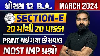 Std 12 BA Most IMP March 2024 Exam  Section E imp For Board Exam  Mayur Sir [upl. by Nediarb]