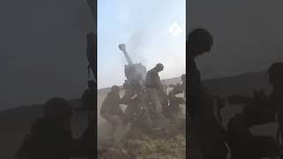 Ukrainian artillery fire howitzers at Russian targets on the Kherson frontline [upl. by Loziram]