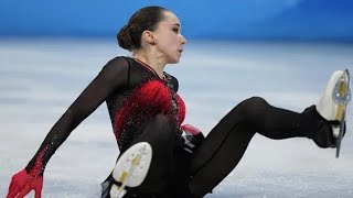 by scandal Russian figure skater Kamila Valieva falls twice to miss podium in womens final [upl. by Haelam]