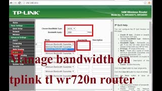 how to manage bandwidth on tplink tl wr720n router using IP QOS [upl. by Eidlog]