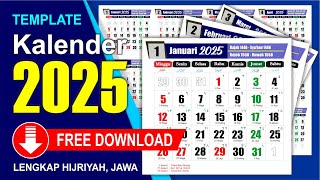 Kalender 2025 lengkap dengan tanggal merah Hijryah Jawa  Download Gratis  CDR  Template [upl. by Paley]