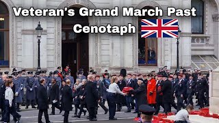 Remembrance Sunday Veterans March past Wreaths at the Cenotaph in Whitehall [upl. by Yelsa]