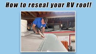 How to Seal RV Roof RV technician explains how to seal seams amp moldings with roof sealant [upl. by Bashuk]