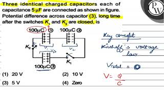 Three identical charged capacitors each of capacitance \ 5 \mu \ma [upl. by Riabuz]