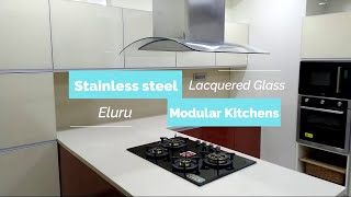 Stainless steel kitchen with lacquered glass in eluru west godavari cromatica gruhkarin kitchen [upl. by Bowie]