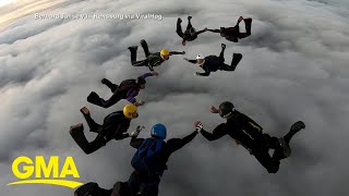 Video shows skydivers scramble as plane stalls midair l GMA [upl. by Namqul]