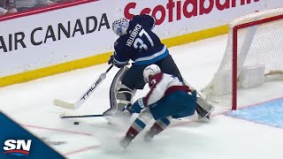 Connor Hellebuycks PuckHandling Miscue Leads To Avalanche Goal [upl. by Berti]