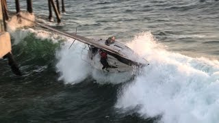 Sailboat Capsized into Redondo Beach Pier in California [upl. by Eimia]