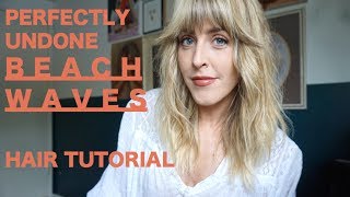 BEACH WAVES HAIR TUTORIAL WITH FEATHERED BANGS [upl. by Nohsyt]