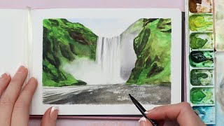 Watercolor Waterfall Painting Tutorial Journal Ideas [upl. by Htebsle]