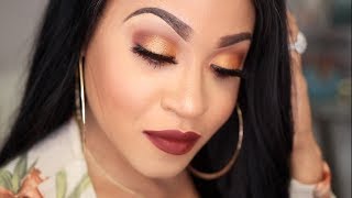 FALL Inspired Makeup Tutorial Gold and Burgundy Eyes  Berry Lips Makeup [upl. by Annol]