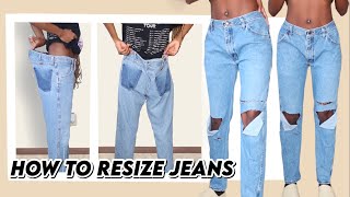 HOW TO take in the waist of jeans  waist  inseam amp rips alterations [upl. by Isleen]