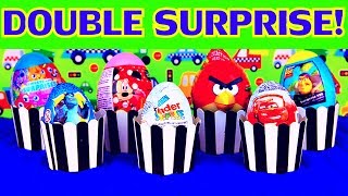 Double Surprise Eggs Angry Birds Kinder Surprise Moshi Monsters Cars 2 Minnie Mouse Toy Story [upl. by Aggappe]