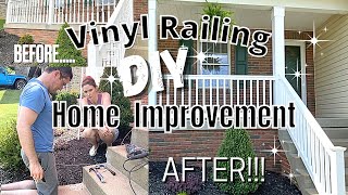 TIPS FOR INSTALLING VINYL RAILING  DIY HOME IMPROVEMENT  Front Porch Railing Makeover Project [upl. by Nidak]