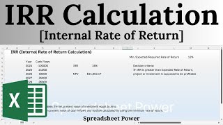 IRR Internal Rate of Return Calculation in Excel [upl. by Aeslehs645]