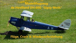 Modellflugzeug de Havilland „Gipsy Moth“Doppeldecker 1920er Flüge Crash und Wiederauferstehung [upl. by Dermott]