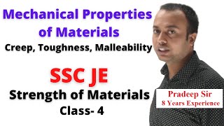 Mechanical Properties of Materials in Hindi Creep Toughness Malleability SOM SSC JE Classes 4 [upl. by Langham]