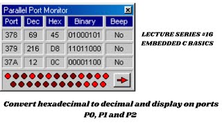 Conversion of Hexadecimal to decimal and display in Ports P0P1P2Embedded C Basics8051KeiBEVTU [upl. by Gnud991]