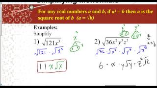 Review of Radicals  Simplifying Monomials [upl. by Akiem677]