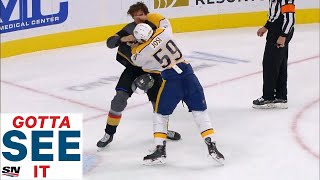 GOTTA SEE IT Mark Stone Drops Roman Josi With Just One Punch [upl. by Anelrihs]