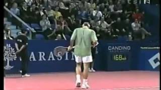 Federer backhand slice lob vs Roddick  Basel 2002 [upl. by Hale]