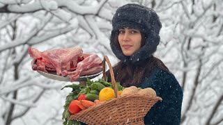 Cooking tandoori lamb with saffron and vegetables on a snowy winter day [upl. by Llevert]