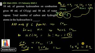 10 mL of gaseous hydrocarbon on combustion gives 40 mL of CO2g and 50 mL of water vapour Total nu [upl. by Seilenna]