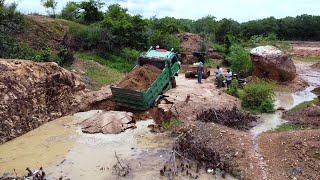 Incredible Dump Truck Drive Back Uploading Landslide Fall into the Pond Help by Dozer amp Excavator [upl. by Nevaj60]