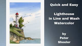 Easy and fun Lighthouse in Line and Wash Watercolor Great for Beginners Peter Sheeler [upl. by Anaert]