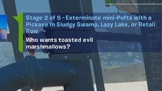 Exterminate Mini Pufts With a Pickaxe in Sludgy Swamp Lazy Lake or Retail Row Locations  Fortnite [upl. by Harv731]