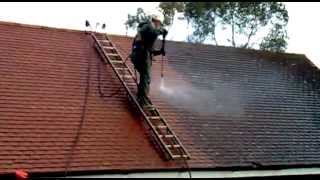 Roof Cleaning in the UK  Cleaning Moss from concrete tiles by Great Outdoors Exterior Cleaning [upl. by Dolloff]