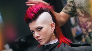 Womens fire red mohawk Transformation  Wild hairstyle makeover [upl. by Correy]