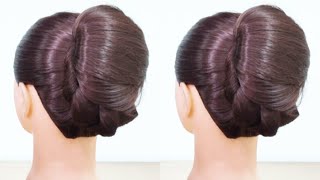 Creative Bun Hairstyle By Self For Short Hair Try This Simple Easy Hairstyle For Medium With Saree [upl. by Pascha]