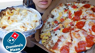 ASMR EATING Dominos MY SUBSCRIBERS FAVORITE PIZZA CHEESY PEPPERONI ALFREDO Pasta CAR MUKBANG Sound [upl. by Tawnya]