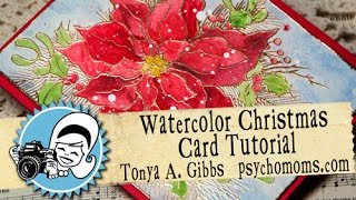 Poinsettia Watercolor Card Tutorial Process Video [upl. by Ann12]