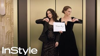 America Ferrera amp Natalie Portman  2018 Golden Globes Elevator  InStyle  shorts [upl. by Nirred]