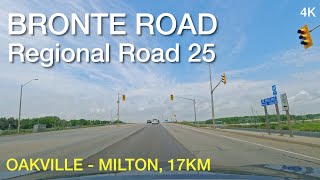 Bronte Road Regional Road 25 from Oakville to Milton Ontario 17km [upl. by Nirrek642]