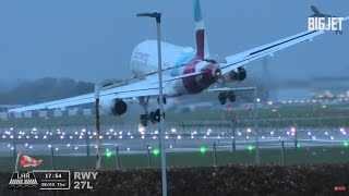 Planes struggling to land during Storm Nelson at Heathrow Airport [upl. by Nayrbo16]