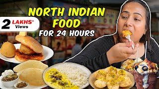 Eating North Indian Food for 24 Hours  Chole Bhature Kulhad Momo Kadhi Chawal amp more [upl. by Prochora]