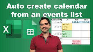 Auto create calendar from event data in Excel or Google Sheets [upl. by Hanonew]