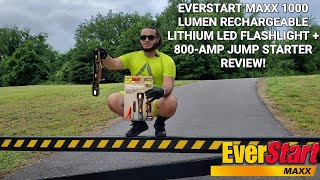 EverStart Max 1000 Lumen Rechargeable Lithium LED Flashlight  800Amp Jump Starter Review [upl. by Atsiuqal]