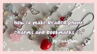 Phone Charm Tutorial ☁︎ ﾟ☾ ﾟ｡⋆ how to make beaded phone charms and bookmarks  cute art ideas [upl. by Ativad]